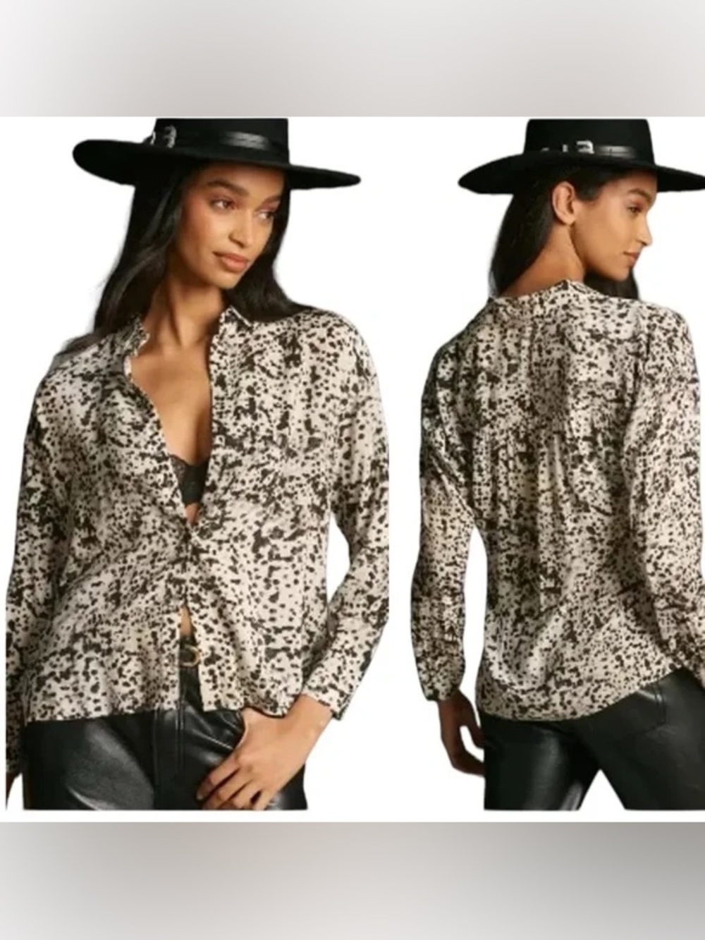 Anthropologie Cloth & Stone Leopard Print Button Down Shirt Relaxed Lyocell S